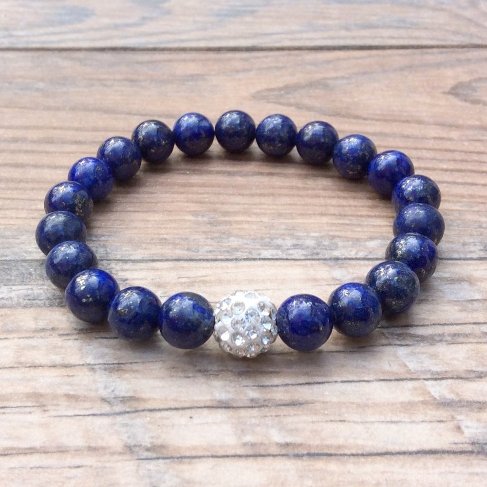 Lapis bracelet, throat chakra, crystal healing bracelet, September birthstone